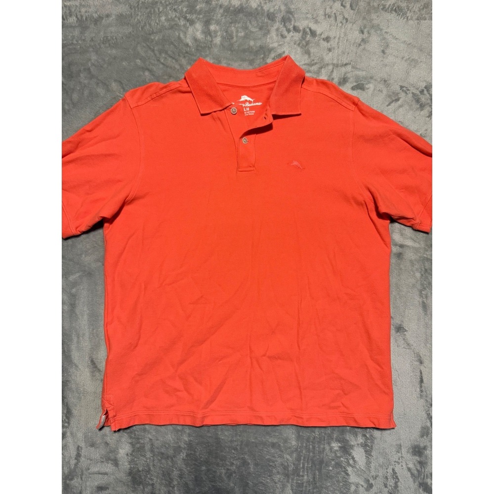 Tommy Bahama Polo Shirt Mens Large Orange Short Sleeve Pique Marlin Logo